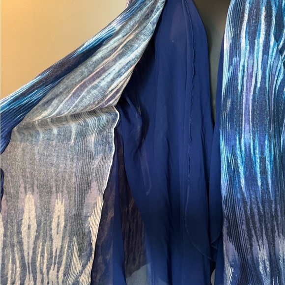 Chicos Women's Sz 2 (US L) Long Sleeve Crepe Trim Blue Print Kimono Cardigan - Picture 6 of 8